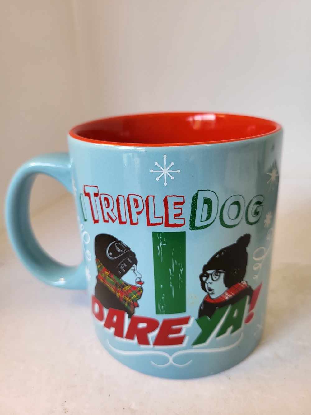 Triple Dog Dare Ya! Light Blue & Red Ceramic Mug 20oz A Christmas Story